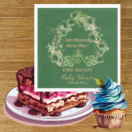 Lucky Little Shamrock Green Gold Leaf Baby shower Servet