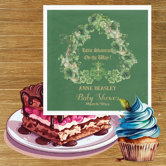 Lucky Little Shamrock Green Gold Leaf Baby shower Servet