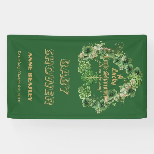 Lucky Little Shamrock Green Gold Leaf Baby shower Spandoek (Horizontaal)