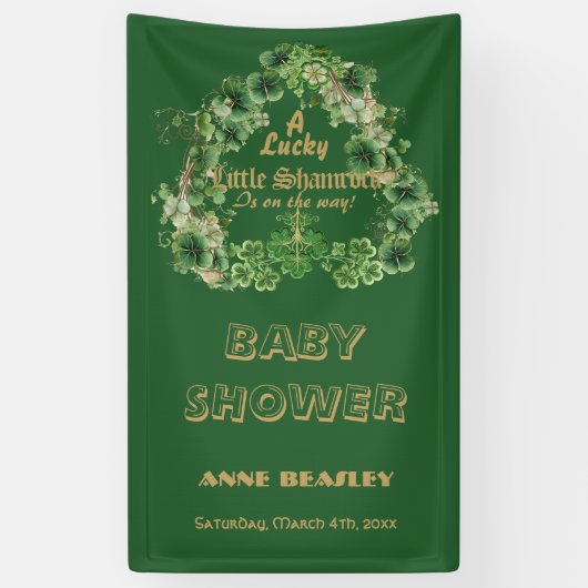 Lucky Little Shamrock Green Gold Leaf Baby shower Spandoek (Verticaal)