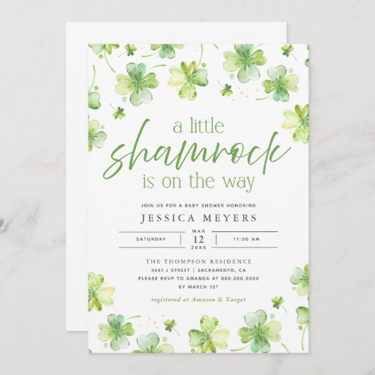 Lucky Little Shamrock St. Patrick's Baby shower Kaart (Voorkant / Achterkant)