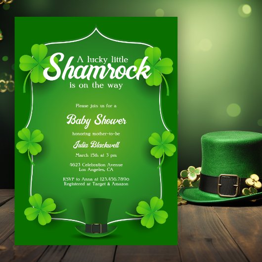 Lucky Little Shamrock St Patricks Day Baby shower Kaart