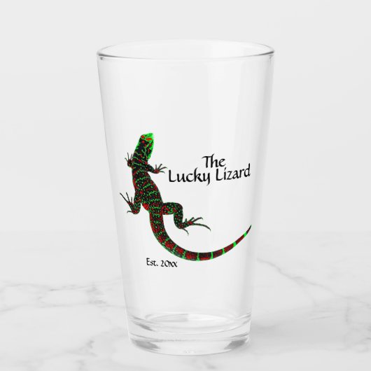 Lucky Lizard Personaliseer Naam en Datum Glas (Voorkant)