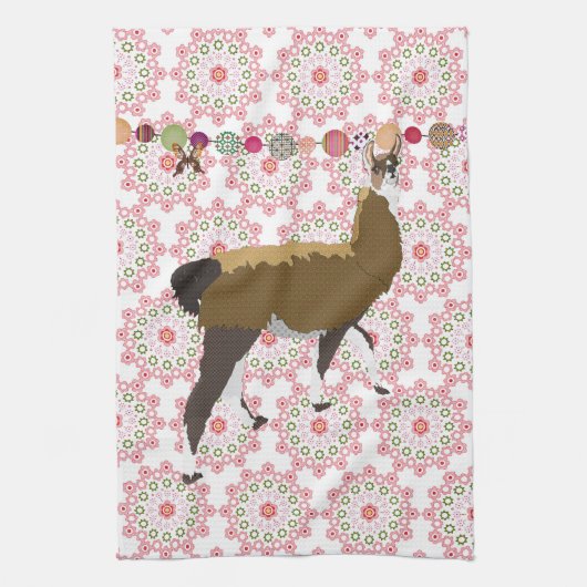 Lucky Llama & Butterfly Pink  keukenhanddoek (Verticaal)