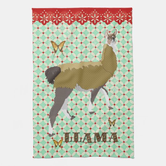 Lucky Llama & Butterfly Retro keukenhanddoeken (Verticaal)
