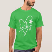Lucky Love Heart Shamrock Clover Womens Green T-shirt (Voorkant)