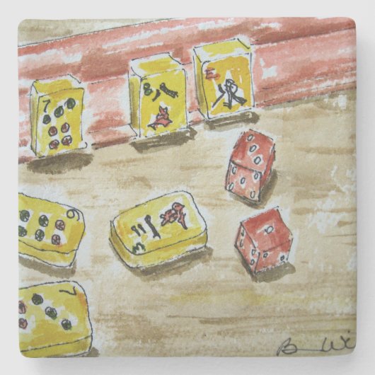 Lucky Mah Jongg Limestone Onderzetter (Voorkant)