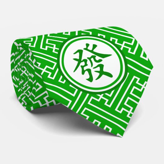 Lucky Mahjong Symbol - Donkergroen Stropdas (Opgerold)