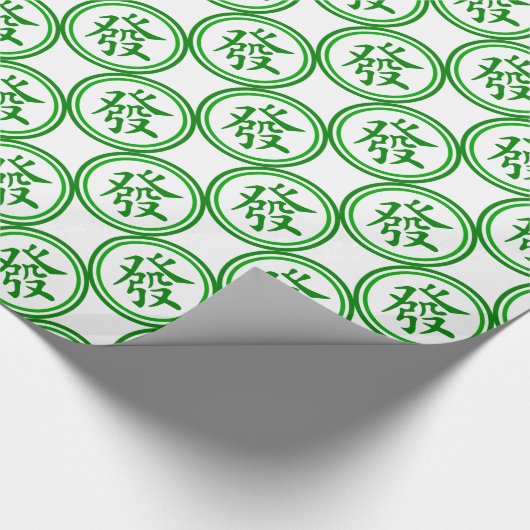 Lucky Mahjong Symbol - groen en wit Cadeaupapier (Hoek)