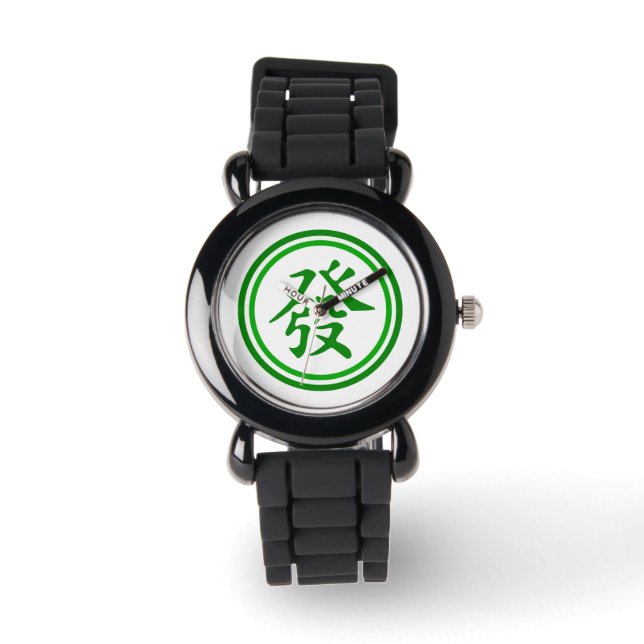 Lucky Mahjong Symbol - groen en wit Horloge (Voorkant)