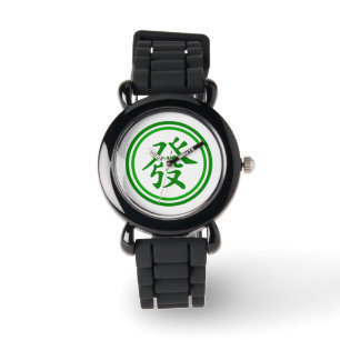 Lucky Mahjong Symbol - groen en wit Horloge