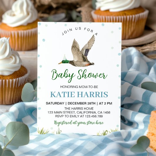 Lucky Mallard Duck Baby shower Invitation Kaart