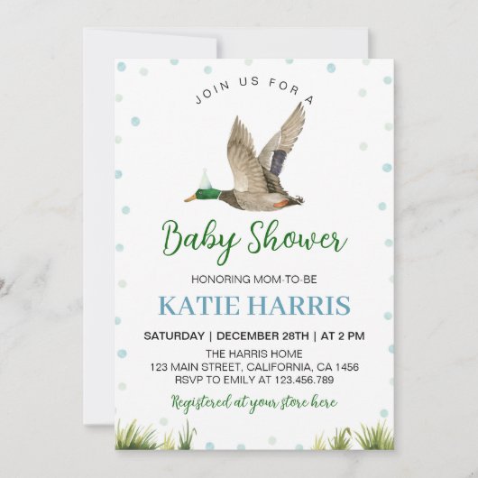 Lucky Mallard Duck Baby shower Invitation Kaart (Voorkant)
