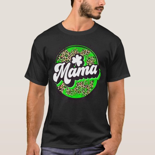Lucky Mama Circle Leopard Shamrock St Patrick voor T-shirt (Voorkant)