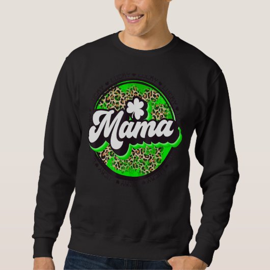 Lucky Mama Circle Leopard Shamrock St Patrick voor Trui (Voorkant)