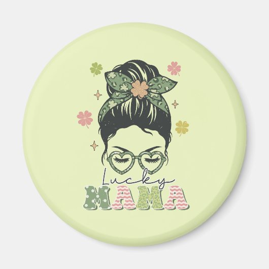 Lucky Mama - Messy Bun - Clover St. Patrick's Magneet (Voorkant)