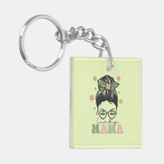 Lucky Mama - Messy Bun - Clover St. Patrick's Sleutelhanger (Voorkant Links)