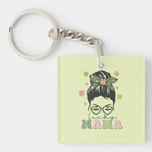 Lucky Mama - Messy Bun - Clover St. Patrick's Sleutelhanger (Voorkant)