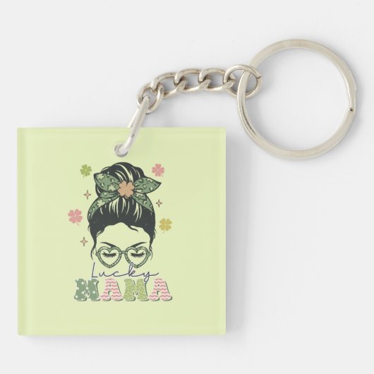 Lucky Mama - Messy Bun - Clover St. Patrick's Sleutelhanger (Achterkant)