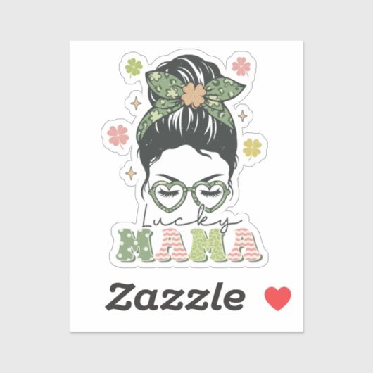 Lucky Mama - Messy Bun - Clover St. Patrick's Sticker (Vel)