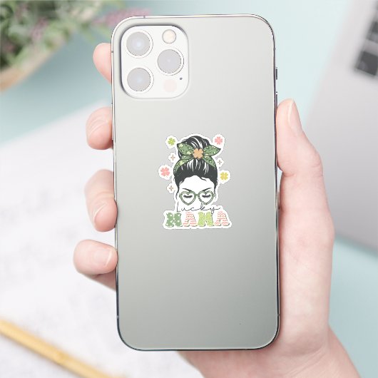 Lucky Mama - Messy Bun - Clover St. Patrick's Sticker (Telefoon)