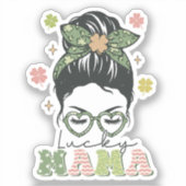 Lucky Mama - Messy Bun - Clover St. Patrick's Sticker (Voorkant)