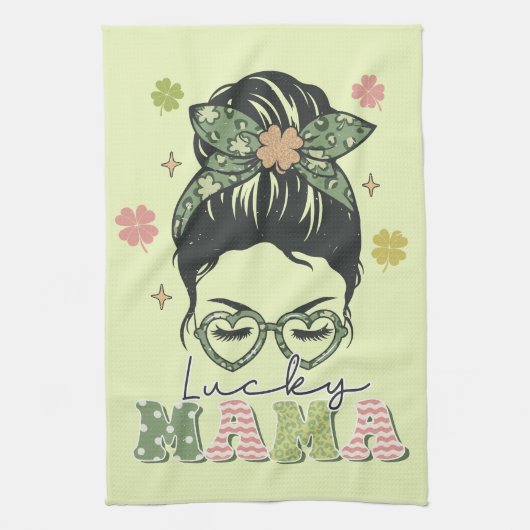 Lucky Mama - Messy Bun - Clover St. Patrick's Theedoek (Verticaal)