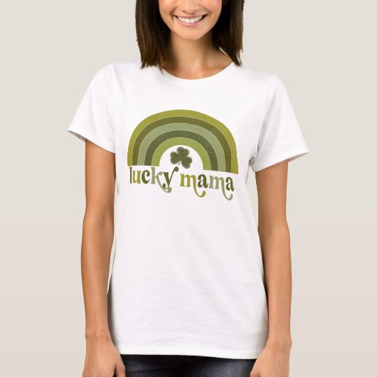 Lucky Mama Retro St Patrick's Day Word Art Rainbow T-shirt (Voorkant)