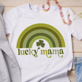 Lucky Mama Retro St Patrick's Day Word Art Rainbow T-shirt