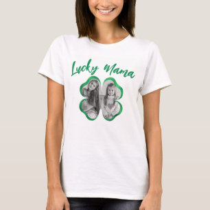 Lucky Mama Shamrock Vier Blad Klaver Aangepaste Fo T-shirt