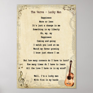 Lucky Man Song Lyric Wall Art afdrukken Poster