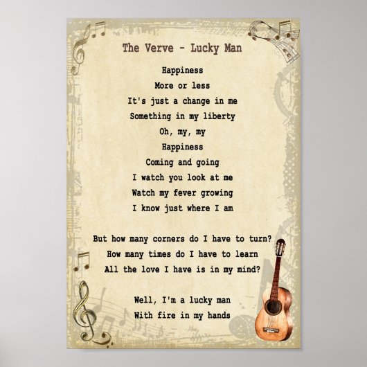 Lucky Man Song Lyric  Wall Art afdrukken Poster (Voorkant)