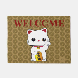 Lucky Maneki-neko Cat aangepast monogram welkom Deurmat