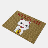 Lucky Maneki-neko Cat aangepast monogram welkom Deurmat (Schuin)