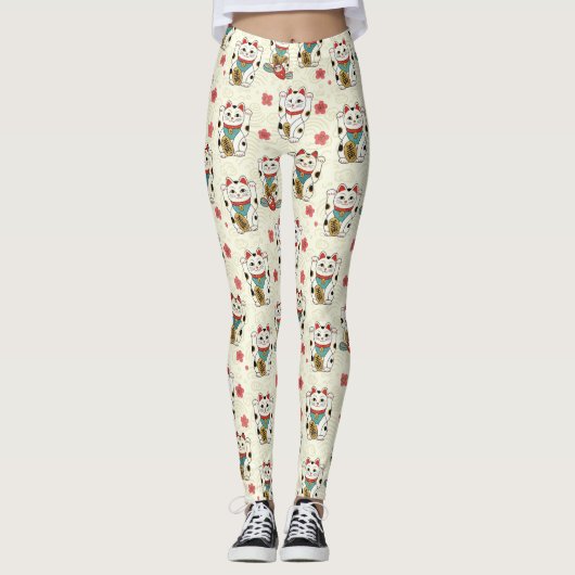 Lucky Maneki Neko Cat Print Leggings (Voorkant)
