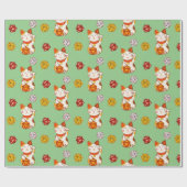 Lucky Maneki-neko Gamer Pattern met D20 Dice Cadeaupapier (Vlak)