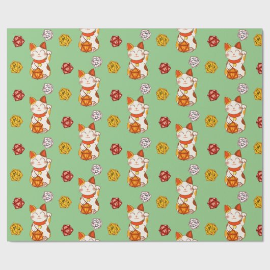 Lucky Maneki-neko Gamer Pattern met D20 Dice Cadeaupapier (Vlak)