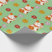 Lucky Maneki-neko Gamer Pattern met D20 Dice Cadeaupapier (Hoek)