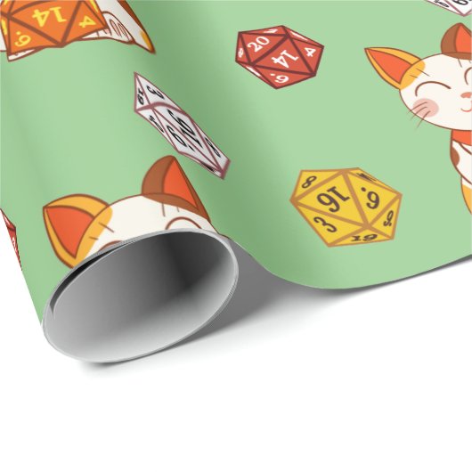 Lucky Maneki-neko Gamer Pattern met D20 Dice Cadeaupapier (Rol Hoek)