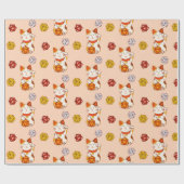 Lucky Maneki-neko Gamer Pattern met D20 Dice (rood Cadeaupapier (Vlak)