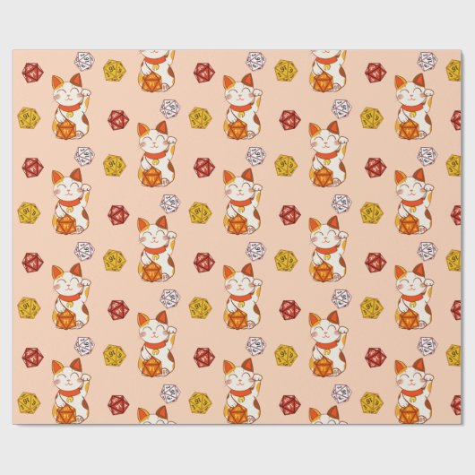 Lucky Maneki-neko Gamer Pattern met D20 Dice (rood Cadeaupapier (Vlak)