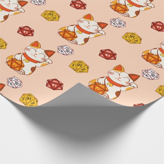 Lucky Maneki-neko Gamer Pattern met D20 Dice (rood Cadeaupapier (Hoek)
