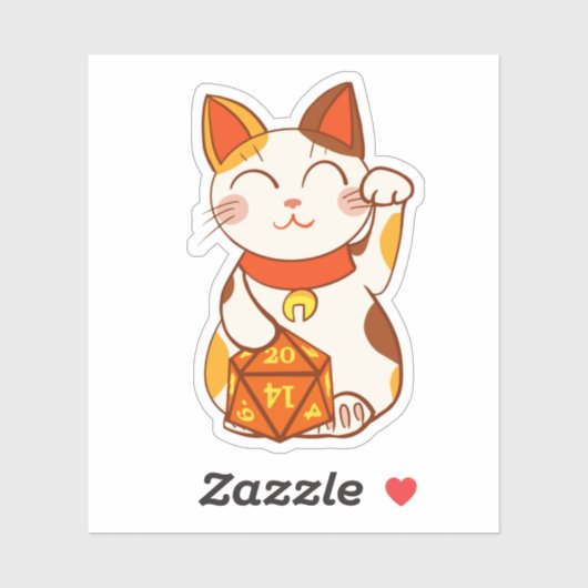 Lucky Maneki Neko RPG Dice Calico Cat Sticker (Vel)