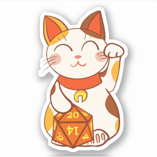 Lucky Maneki Neko RPG Dice Calico Cat Sticker (Voorkant)