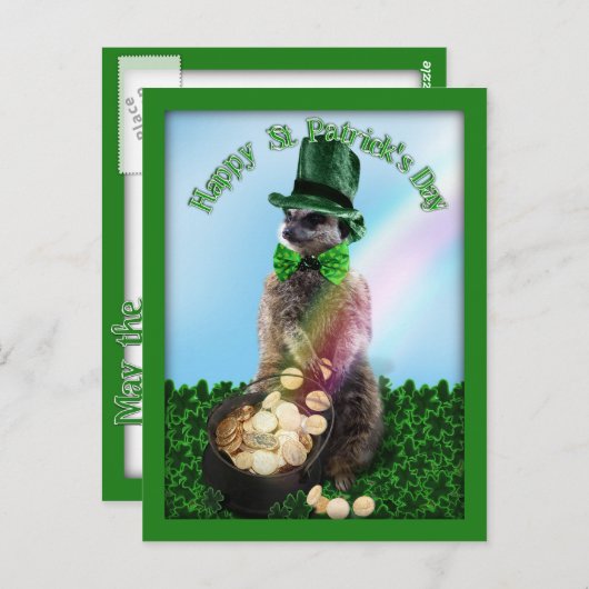 Lucky Meerkat met gouden vlek op Patrick's Day Briefkaart (Voorkant / Achterkant)