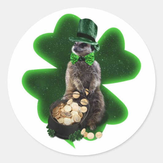 Lucky Meerkat St. Patrick's Day Ronde Sticker (Voorkant)