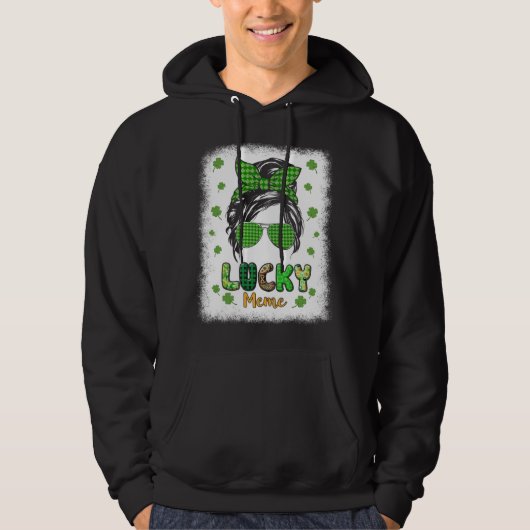 Lucky Meme Messy Bun St Patricks Day for Women Hoodie (Voorkant)