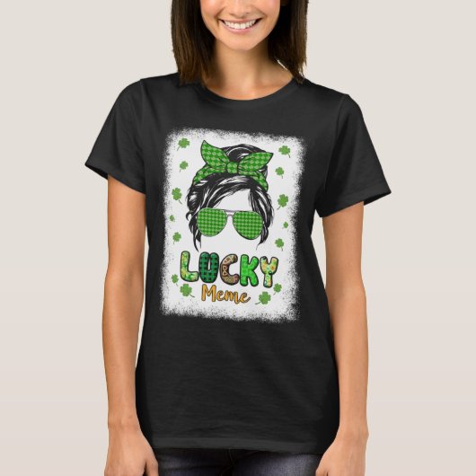 Lucky Meme Messy Bun St Patricks Day for Women T-shirt (Voorkant)