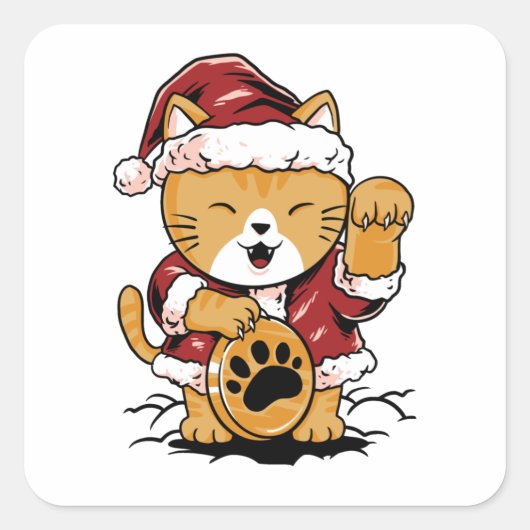 Lucky Meow Vierkante Sticker (Voorkant)