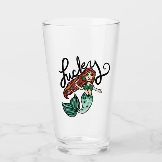 Lucky Mermaid Shamrock Redhead Irish Mermaids Glas (Voorkant)